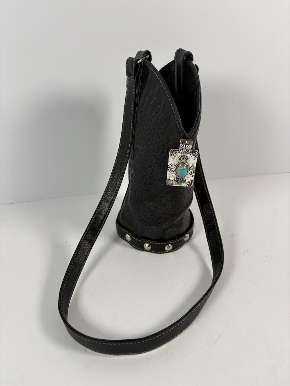 Code West Leather Wine Water Bottle Holder Western Cowboy Boot Carrier Concho